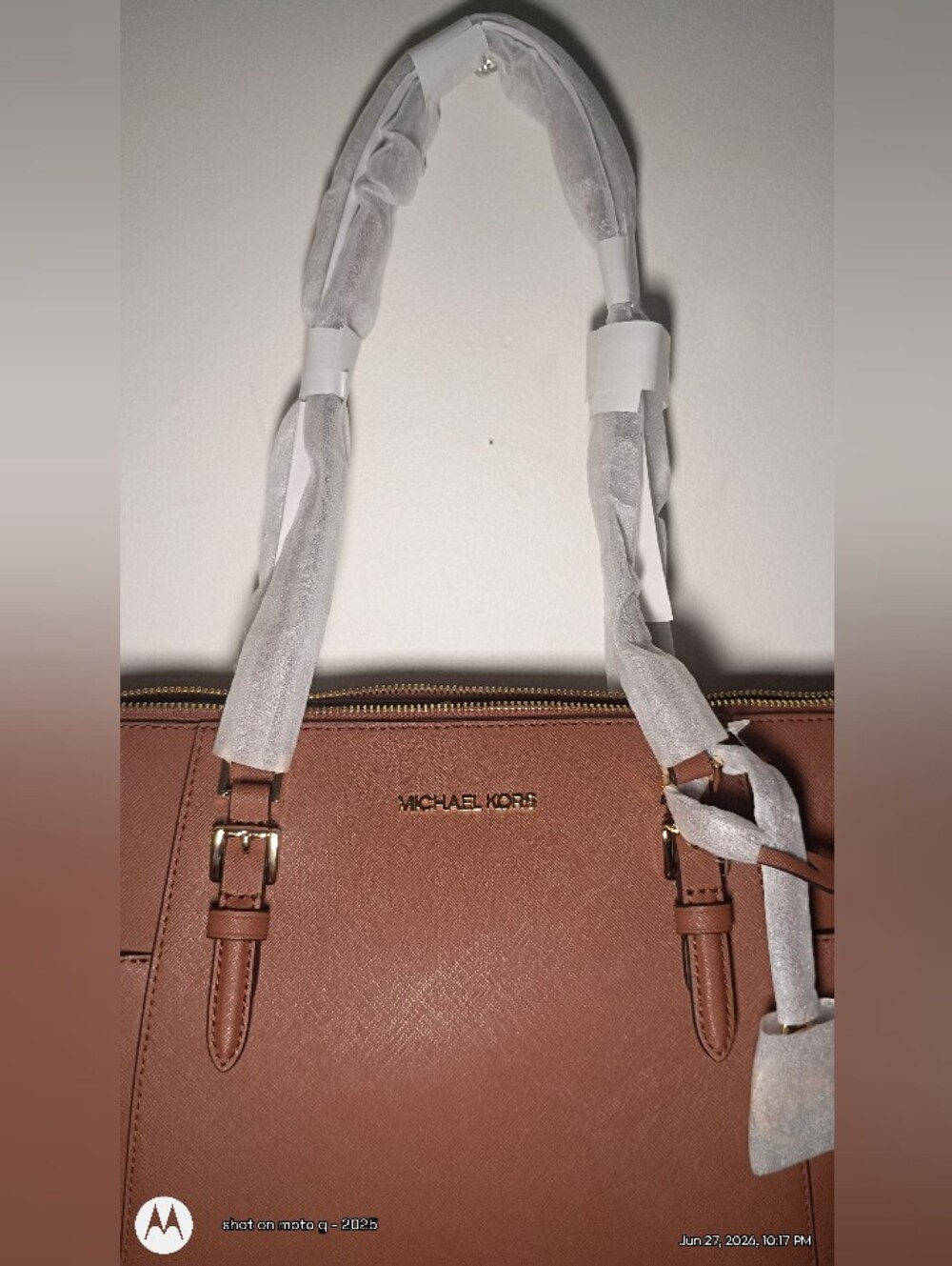 Michael Kors Charlotte Saffiano Leather, Large Camel (Luggage) Tote/Shoulder Bag